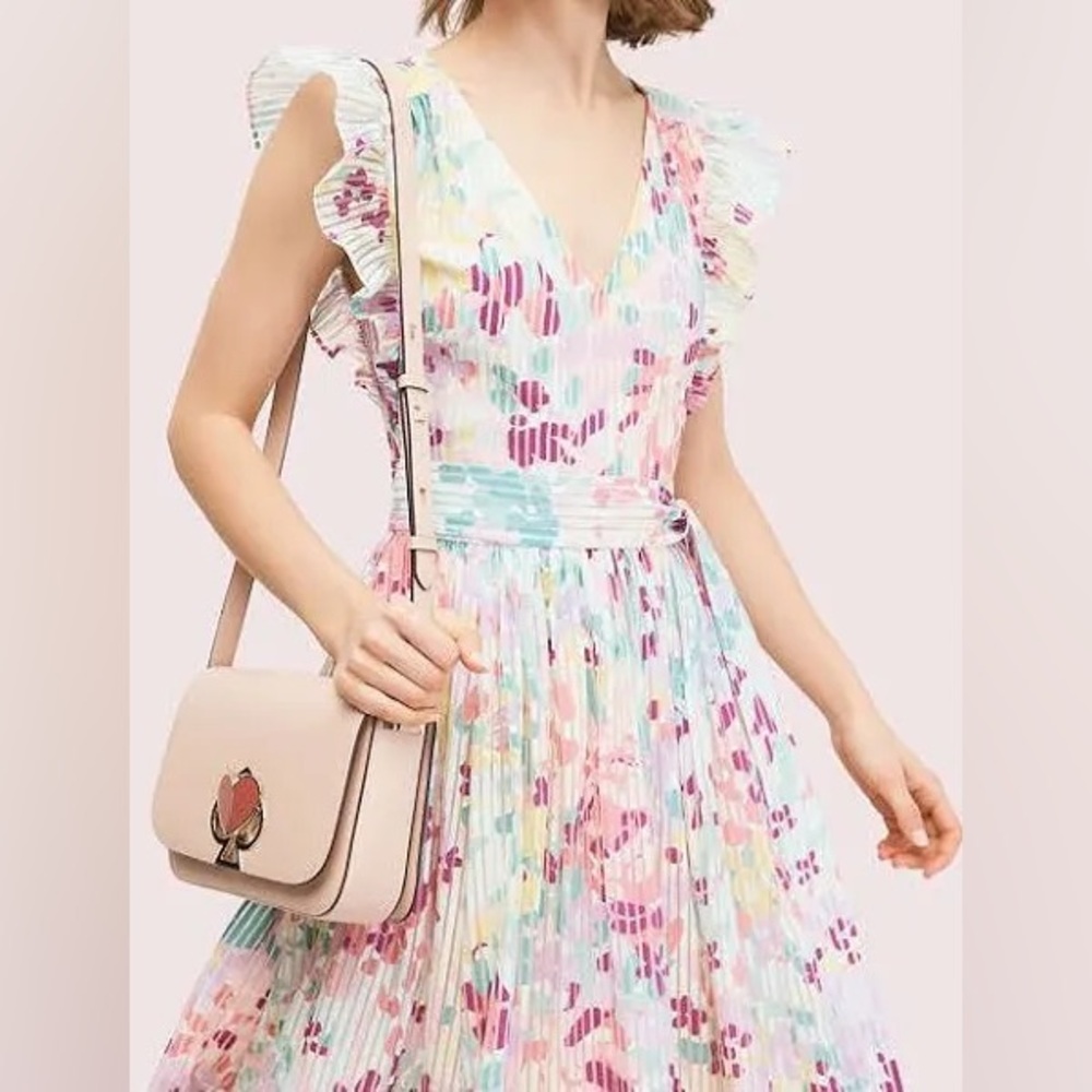 NWOT kate spade Floral Pleated Ruffle Midi Dress in Pastel Multi